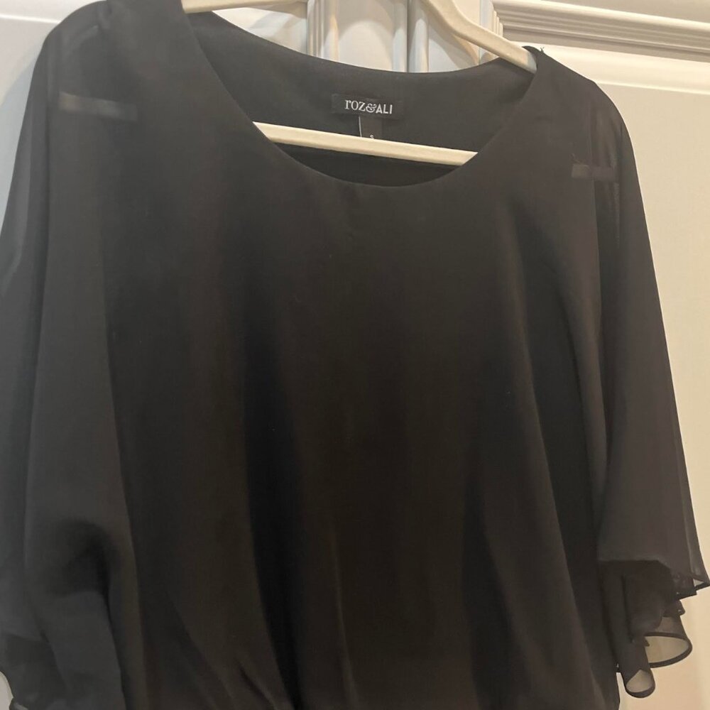 Roz & Ali Sheer Black Sequined Blouse